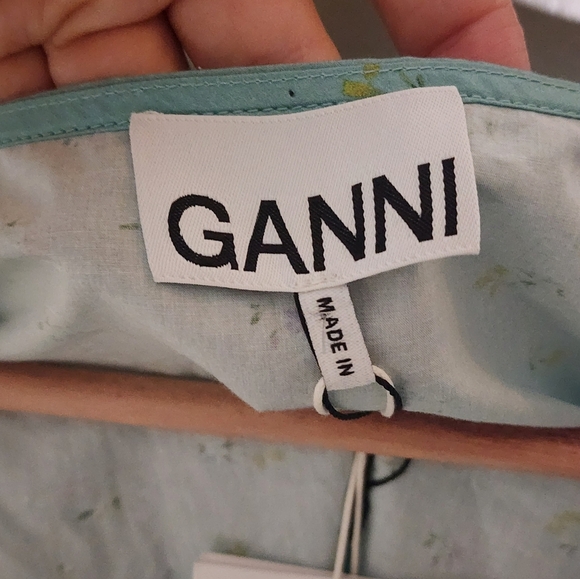 Ganni Blue Floral Puff Sleeve Crop Top - Picture 6 of 9